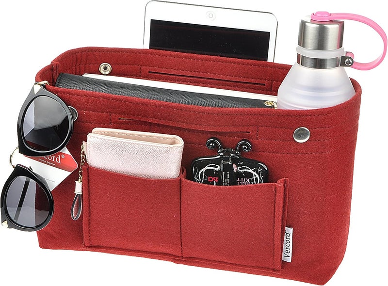 Vercord Felt Purse Tote Organizer Insert Divider Inside Handbag for Women Medium Burgundy - Image 2
